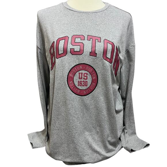 Boston Graphic Oversized Long Sleeve Crewneck Casual Shirt - Picture 2 of 4